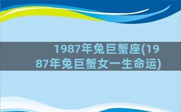 1987年兔巨蟹座(1987年兔巨蟹女一生命运)