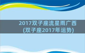 2017双子座流星雨广西(双子座2017年运势)