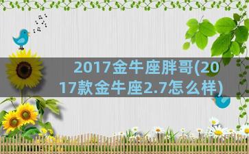 2017金牛座胖哥(2017款金牛座2.7怎么样)