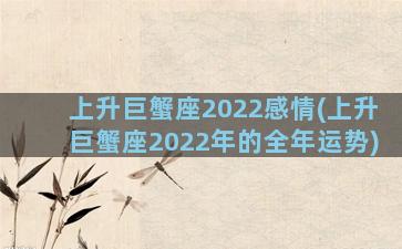 上升巨蟹座2022感情(上升巨蟹座2022年的全年运势)