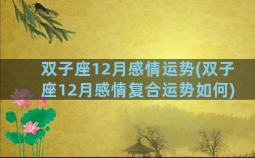 双子座12月感情运势(双子座12月感情复合运势如何)