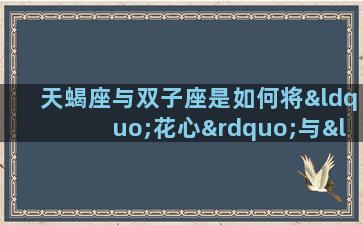 天蝎座与双子座是如何将“花心”与“责任心”完美结合的