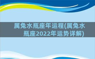 属兔水瓶座年运程(属兔水瓶座2022年运势详解)