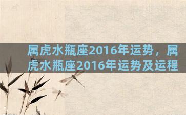 属虎水瓶座2016年运势，属虎水瓶座2016年运势及运程