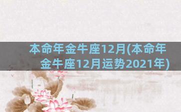 本命年金牛座12月(本命年金牛座12月运势2021年)