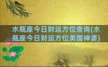 水瓶座今日财运方位查询(水瓶座今日财运方位美国神婆)