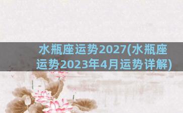 水瓶座运势2027(水瓶座运势2023年4月运势详解)