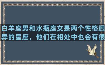 白羊座男和水瓶座女是两个性格迥异的星座，他们在相处中也会有很多的不同意见，但是正是这些不同，使得他们的关系变得更加丰富有趣。如果你有机会认识一个白羊座男和水瓶座